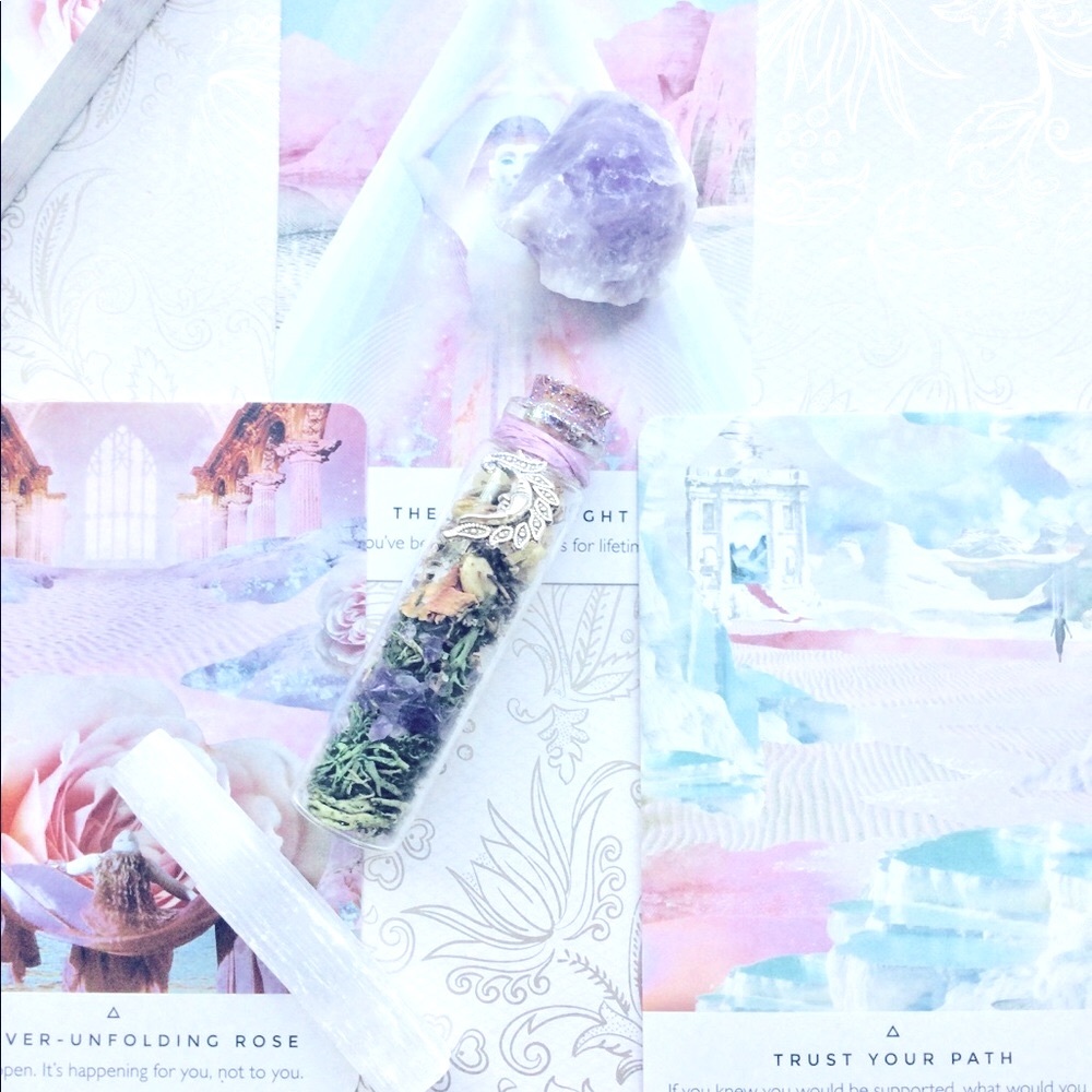 ⭐️Sold⭐️ Moon Spell Jar with Natural Amethyst & Selenite Wand Crystal Set